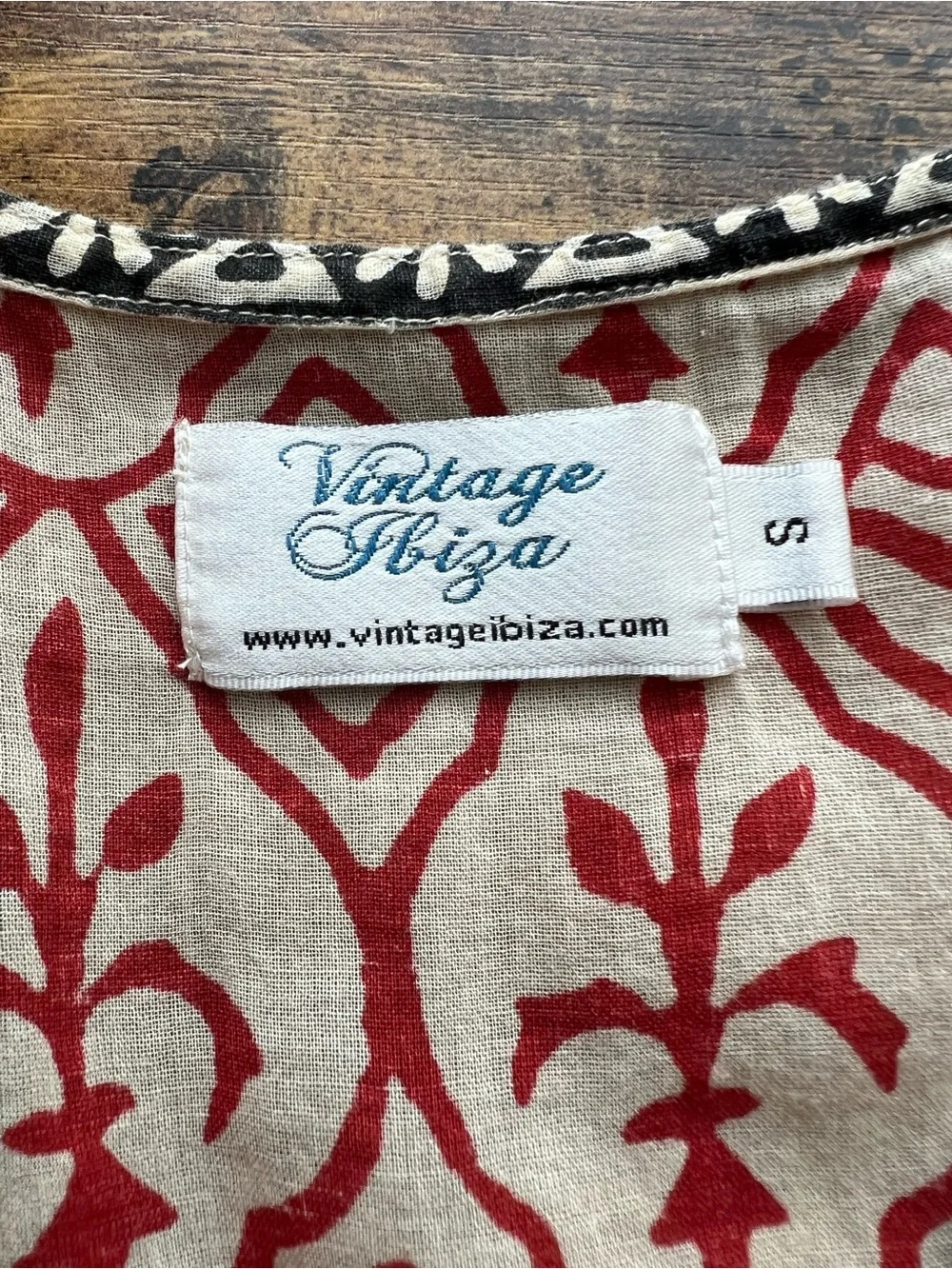 Vintage Ibiza Boho Block Print Babydoll Mini Dress Small Puff Sleeve Lined Gauze